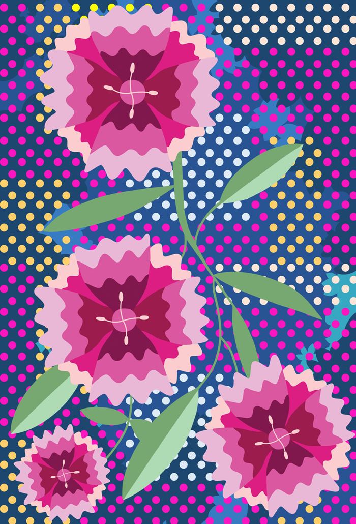 Pink Dianthus superstar with a  patterned background