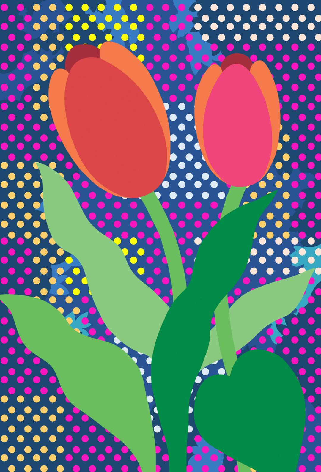 Red Dutch Tulip with patterned background 